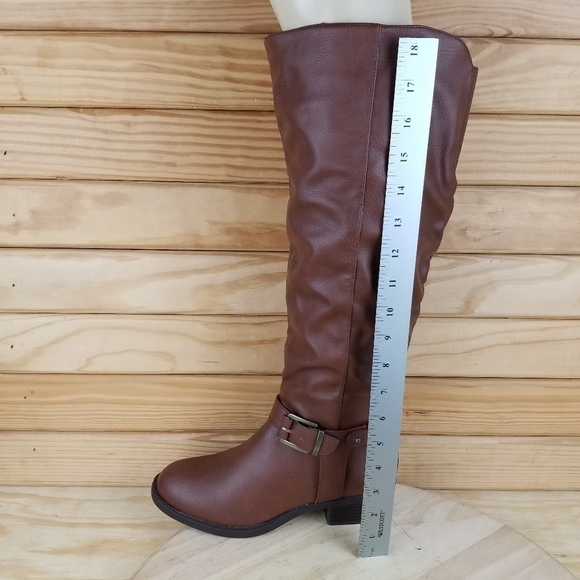 Apt 9 Knee High IRENE Fashion Boots Brown Cognac Faux Leather 1/4 Zip Women's 7W - Picture 6 of 12